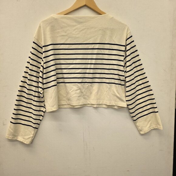 J.Crew Cropped Boatneck T-shirt with Buttons in Mariner Cotton - Size Large - Picture 2 of 9